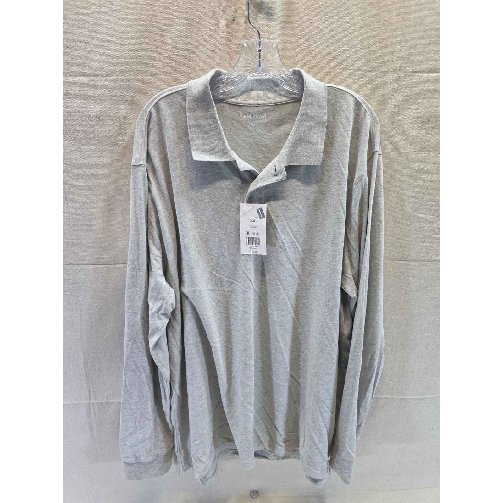 Saddlebred Mens Xxl Long Sleeve Polo Shirt Light Heather Gray Jersey Knit Nwt